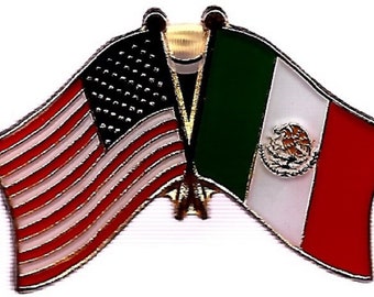 Pack of 3 Mexico and USA Crossed Double Flag Lapel Pins, International Friendship Enamel Tie and Hat Badges