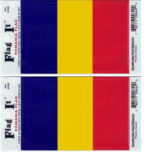 Pack of Two Romania Flag-It Vinyl Decal Stickers, 3.5"x 5" Waterproof Industrial Grade Vinyl Sticker Decals for Cars, Trucks, RV