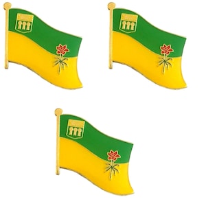Pack of 3 Saskatchewan  Flag Lapel Pin Badges; Three Canadian Province and Territory Hat Lapel Pins