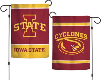 Bandera de jardín de la Universidad Estatal de Iowa, estandarte universitario para patio, 12.5” x 18”