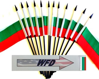 Pack of 12 4"x6" Bulgaria Polyester Miniature Office Desk & Little Table Flags, 1 Dozen Country 4x6 Small Hand Waving Stick Flags