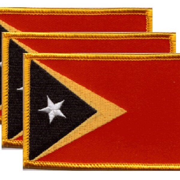 Pack of 3 East Timor Patches 3.50" x 2.25", Three International Embroidered Iron On or Sew On Flag Patch Emblems