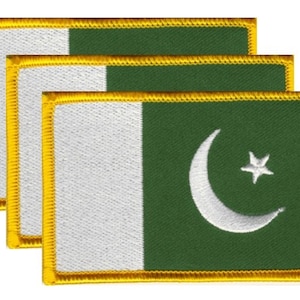 Pack of 3 Pakistan Patches 3.50" x 2.25", Three International Embroidered Iron On or Sew On Flag Patch Emblems