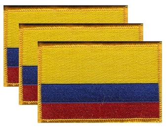Pack of 3 Colombia Patches 3.50" x 2.25", Three International Embroidered Iron On or Sew On Flag Patch Emblems