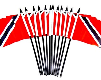 Pack of 12 4"x6" Trinidad Polyester Miniature Office Desk & Little Table Flags, 1 Dozen Country 4x6 Small Hand Waving Stick Flags