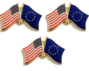 European Union and USA Crossed Double Flag Lapel Pins, Pack of 3
