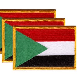 Pack of 3 Sudan Patches 3.50" x 2.25", Three International Embroidered Iron On or Sew On Flag Patch Emblems