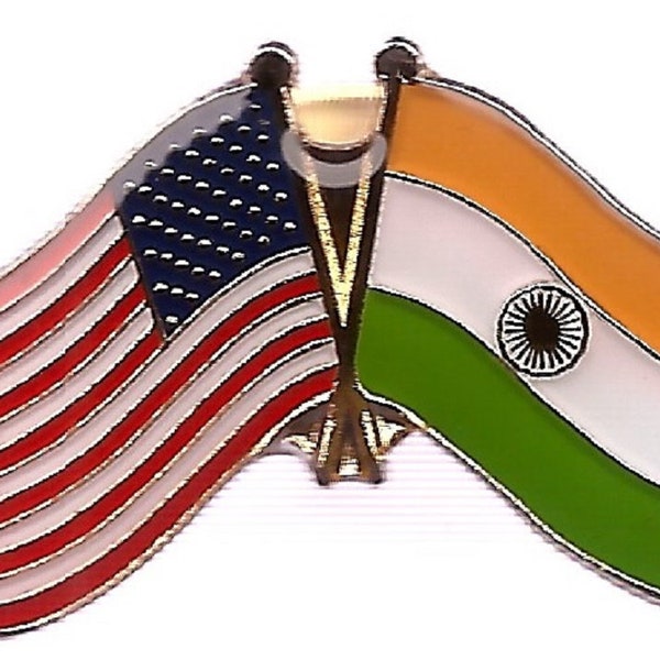 Pack of 3 India and USA Crossed Double Flag Lapel Pins, International Friendship Enamel Tie and Hat Badges