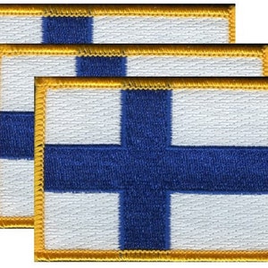 Pack of 3 Finland Patches 3.50" x 2.25", Three International Embroidered Iron On or Sew On Flag Patch Emblems