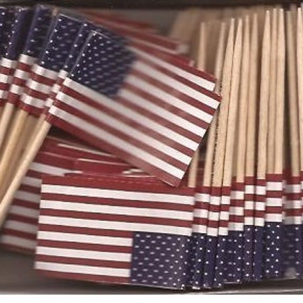 100 United States Flag Toothpicks - Food Picks for Parties, Cocktails, Cupcakes - Wood Toothpick and Paper Flag