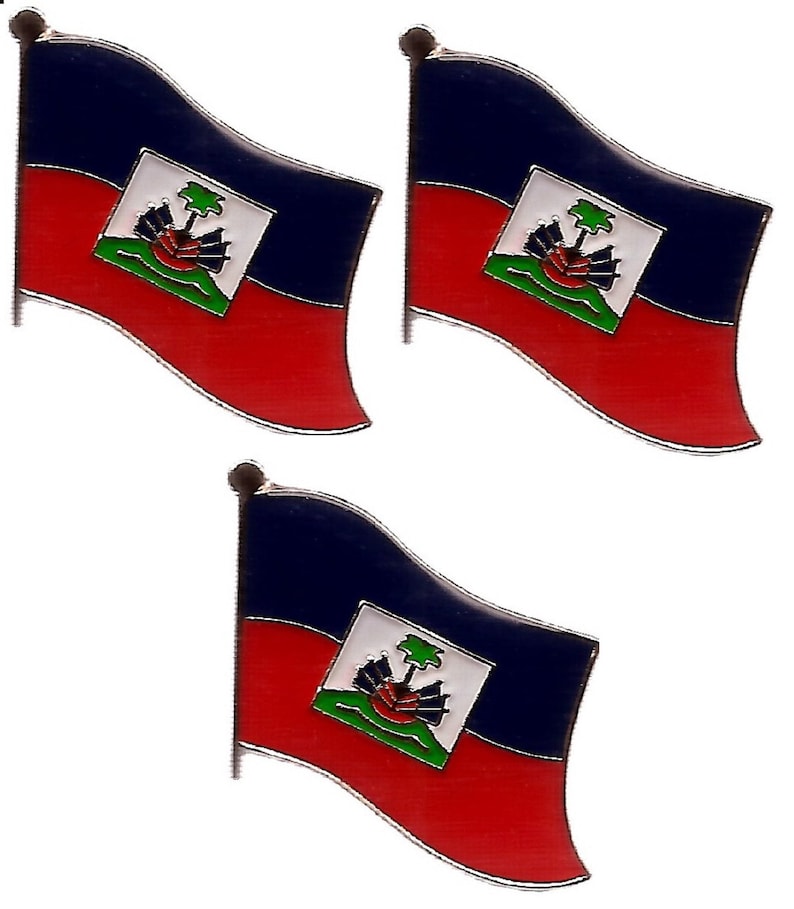 Haiti Flag Lapel Pin Badges - Gold Trim, Enamel, Patriotic - Pack of 3 image 1