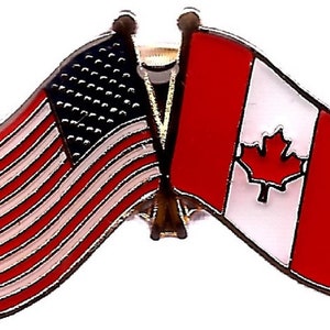 Pack of 3 Canada and USA Crossed Double Flag Lapel Pins, International Friendship Enamel Tie and Hat Badges