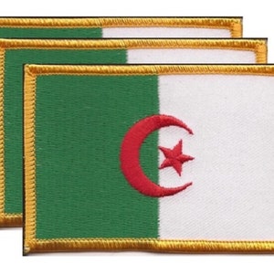 Pack of 3 Algeria Flag Patches 3.50" x 2.25", Three International Embroidered Iron On or Sew On Flag Patch Emblems