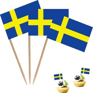Adornos para cupcakes con la bandera sueca, palillos para cócteles, decoración para fiestas (paquete de 100) imagen 3