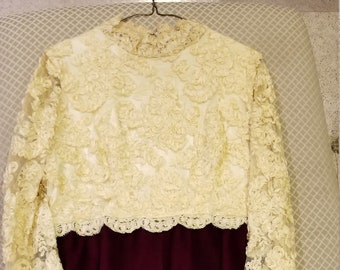 VINTAGE 1970's Ladies Maroon Velvet and Lace Dress Size 14 Mother of the Bride