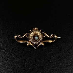 Antique gold brooch with opal, Biedermeier brooch with crown, small gold-plated pin, gift for grandma for anniversary