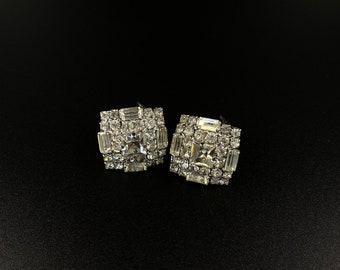 Rhinestone ear clips, earrings without holes, wedding jewelry with crystal stones, shiny jewelry