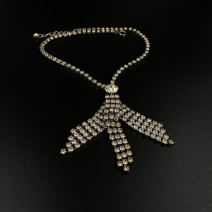 Rhinestone necklace, necklace with dangling fringes, ladies tie, rhinestone choker, sparkling necklace, glamour party
