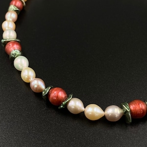 Genuine pearl necklace, large antique cultured pearl necklace, freshwater pearl and shell necklace, gift for elementary school teacher farewell