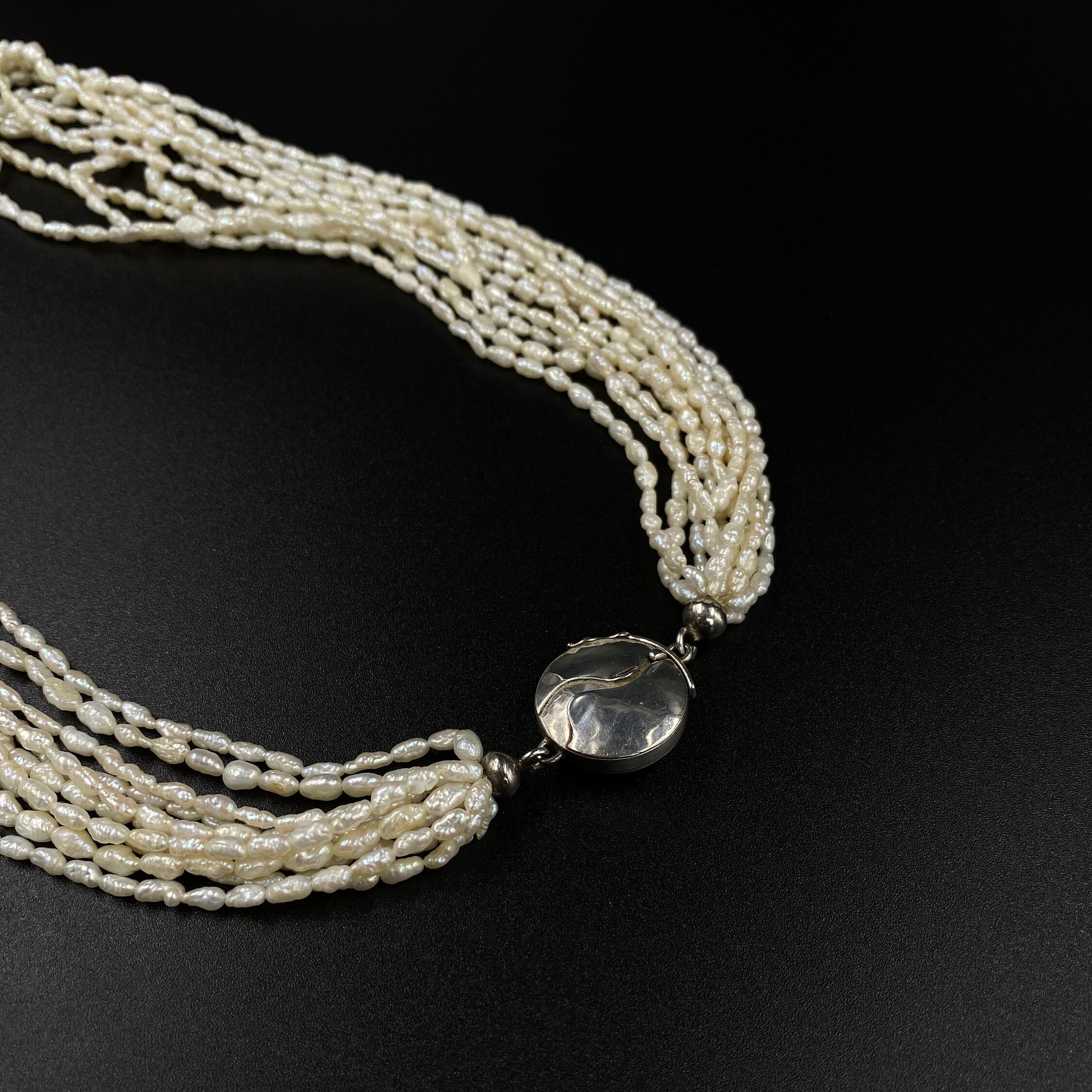 【美品】argue／SILVER.925 RicePerl NECKLACE Rare Vintage Cultured Rice Pearl Necklace With Silver 925 JP