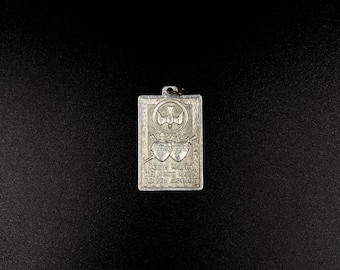Antique rosary pendant, Jesus Mary I love you, Catholic medal, religious silver pendant, holy medal