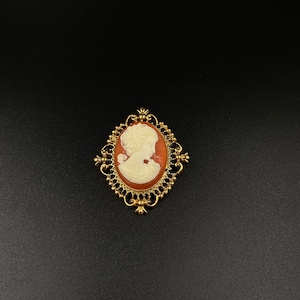 Avon Cameo Pin, For Solid Perfume Glaze, Florentine Finished, Gold-Colored Locket Brooch, Fragrance Compact