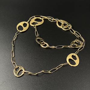 Link chain gold, stainless steel chain, long necklace, fossil steel jewelry with a roughened surface