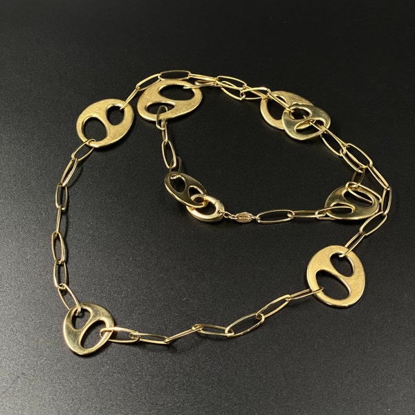 Gliederkette Gold, Edelstahl Kette, Lange Halskette, Fossil Steel Schmuck mit angerauter Oberfläche