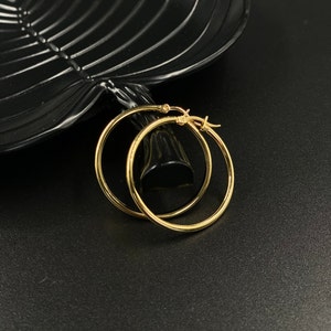 Vintage gold hoop earrings, 925 gold-plated earrings, large gold hoop earrings, classic fine gold rings for ears, statement hoop earrings, basic earrings