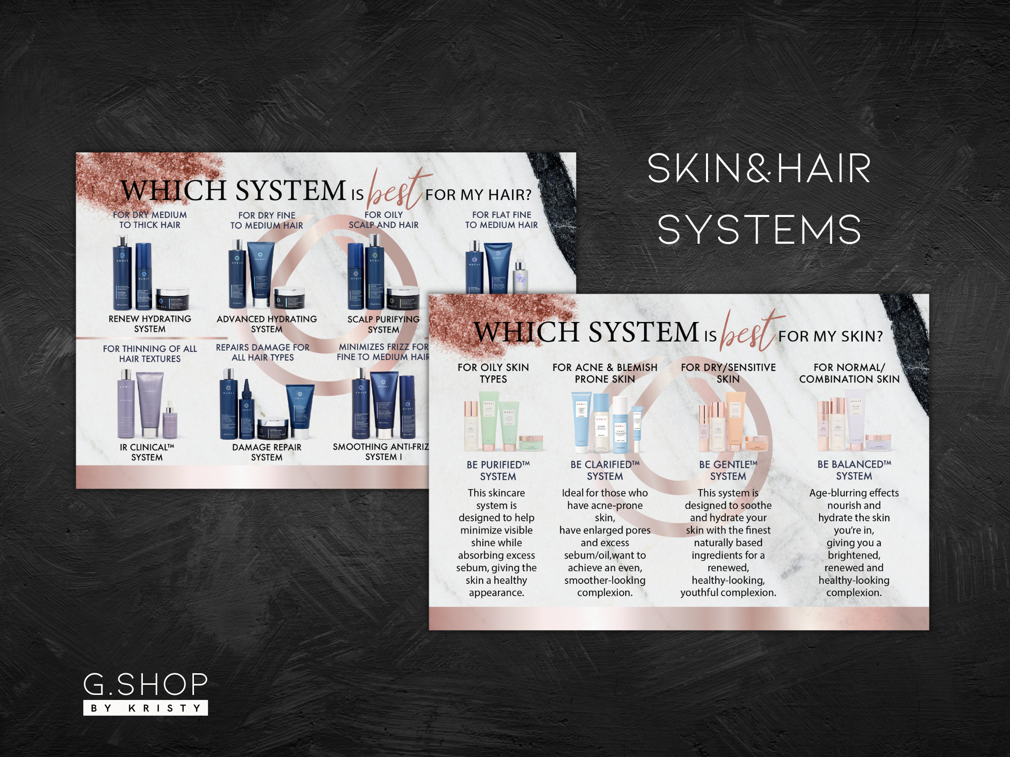 Monat Systems Card, Monat Quel système est le meilleur, Hair System, Skin systems, Marble Haircare Info Card, Monat Market Partner card, Printable