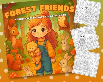 Libro para colorear de amigos del bosque, libro para colorear del bosque, páginas para colorear atrevidas y fáciles, animales lindos para colorear, amigos kawaii imprimibles