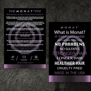 Monat OUI flyer,Violet Qu’est-ce que Monat Flyer, Monat Oui Carte,Monat Haircare Info Card, Monat Marbre, Imprimable, 4x6