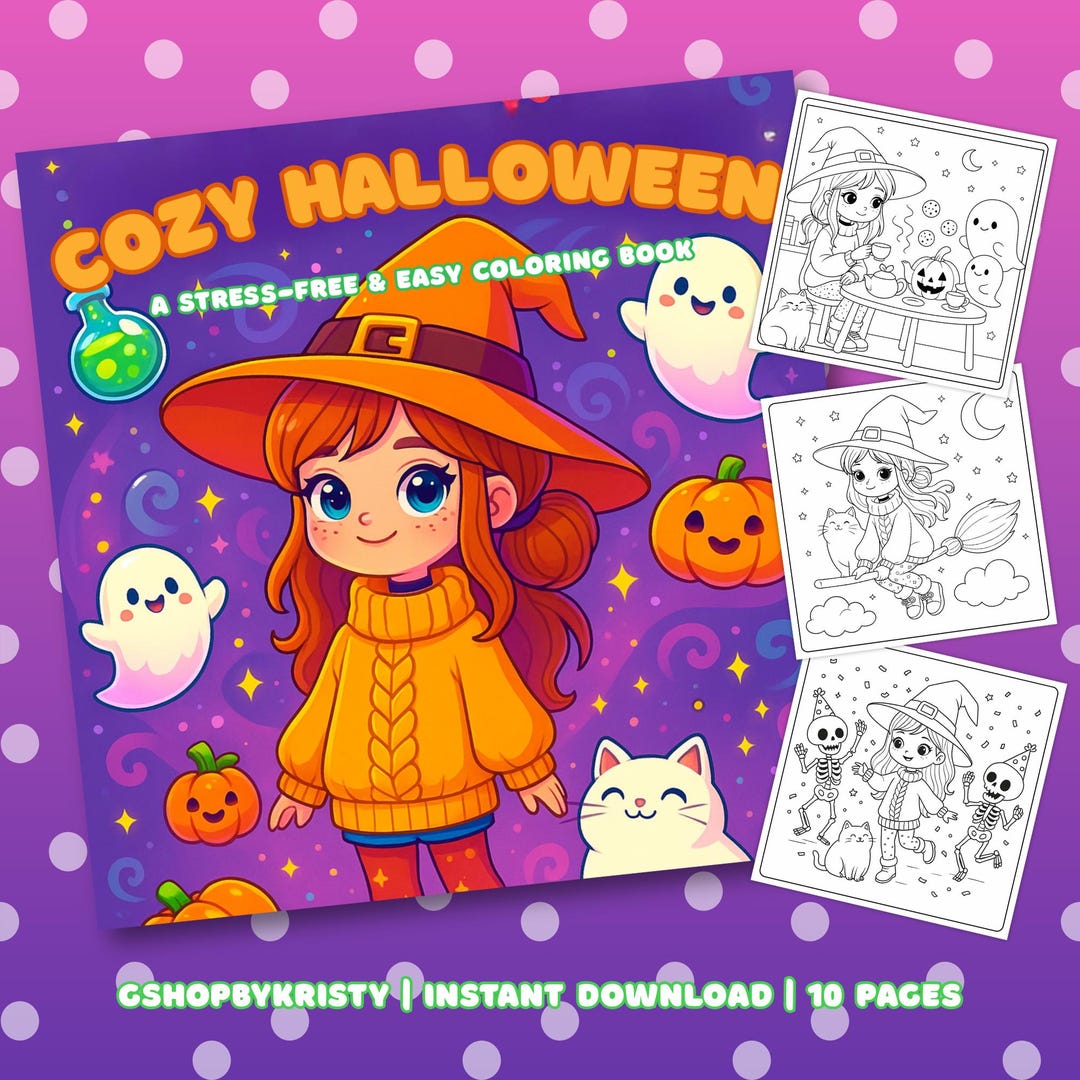 Cozy Halloween Coloring Book, Cute Spooky Witchy Pages (printable) - Etsy