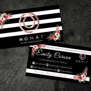 Monat Rose Gold Visitenkarte, Monat Markt Partnerkarte, Floral Visitenkarte mit Streifen, personalisierte Karte, bedruckbar, digitale Datei, B2