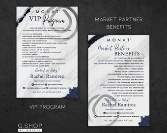 Monat Market Partner Benefits, Monat Vip Program Card, Monat Info Card ,Blue Marble Monat Program,Printable, 4x6
