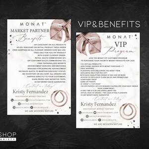 Beneficios de Monat Market Partner, Tarjeta del programa Monat Vip, Tarjeta de información Monat, Programa Monat, Hojas, Imprimible, 4x6