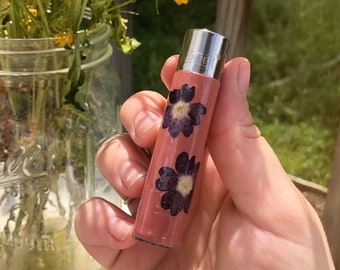 REAL FLOWER LIGHTER| pink refillable lighter with real pressed purple wildflower