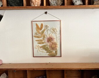 REAL FLOWERS | hand made pressed wildflowers and fern wall hang picture frame |nature,copper,glass,home decor