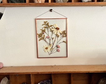 REAL FLOWERS | hand made pressed wildflowers wall hang picture frame |nature,copper,glass,home decor