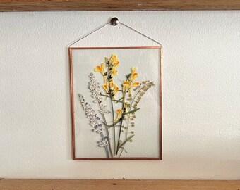 REAL FLOWERS | hand made pressed ferns and wildflowers wall hang picture frame |nature,copper,glass,home decor