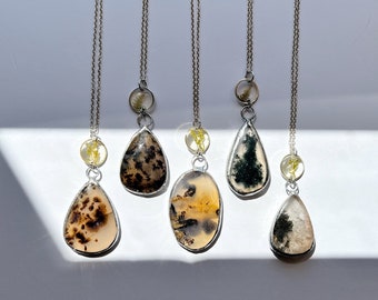 REAL PRESSED FLOWER | Crystal necklace with real pressed flowers montana agate, garden quartz, wild sage, fern