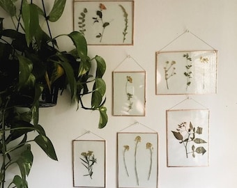 MYSTERY PRESSED WILDFLOWERS | handmade pressed wall hang picture frame | nature copper glass home decor