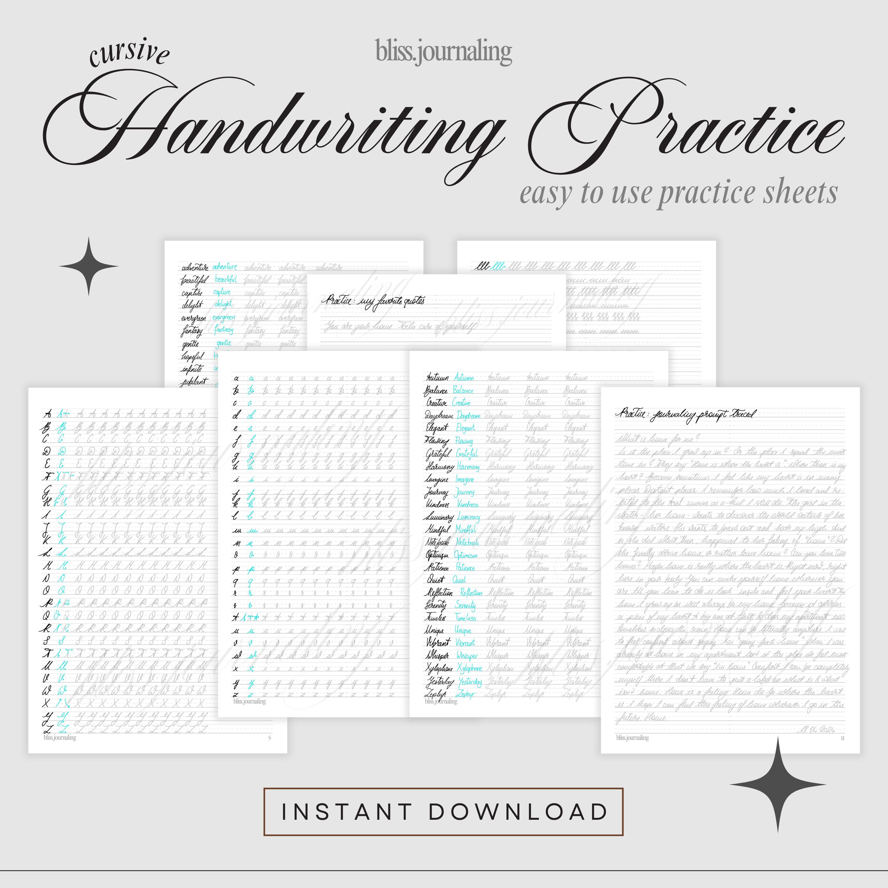 Handwriting Practice Sheets for Cursive Handwriting - Etsy