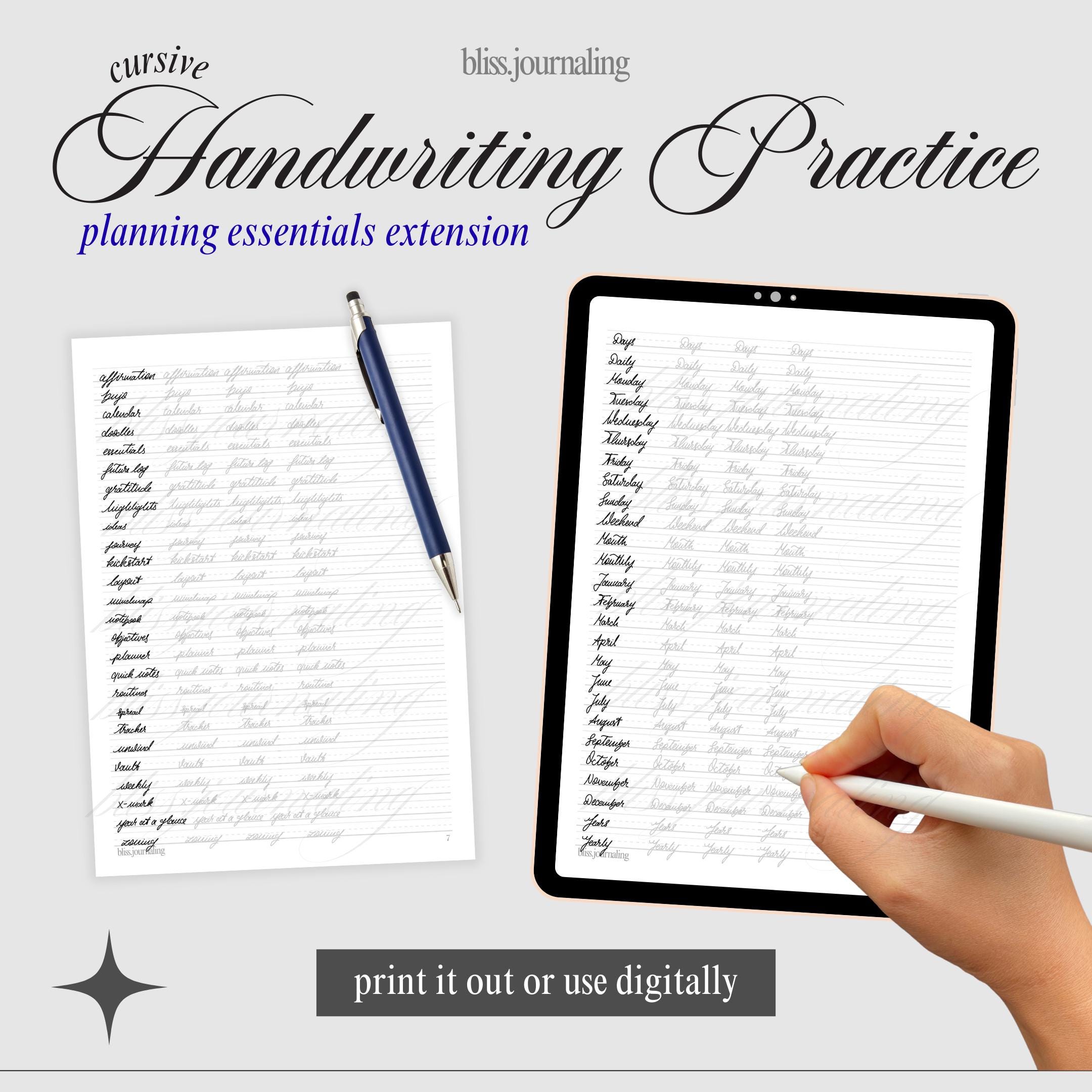 Handwriting Practice Sheets for Cursive Handwriting – Planning ...