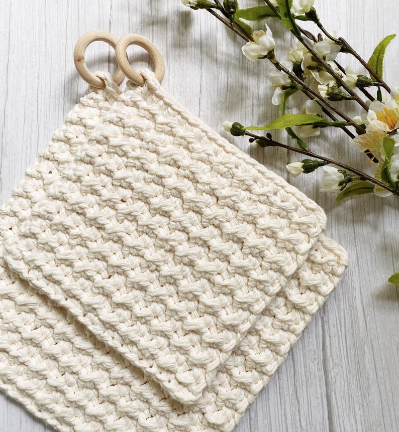 Even Moss Stitch Pot Holder Crochet Pattern 2 Sizes Made By Kaylee Knots Easy Kitchen Hot Pad Crochet Pattern Beginner Friendly image 10