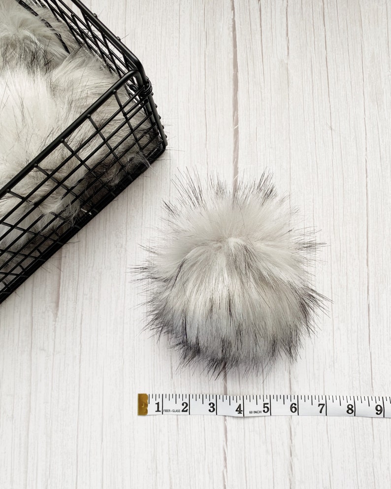 LUXURY 6 7 Silver Pearl Faux Fur Pom Pom Cute Hat Topper Extra Big Poof For Beanie Handmade By Kaylee Knots Silky Long Fur