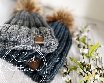 Rae Beanie Knit Pattern | Double Brim Hat | Beginner Friendly | Designed By Kaylee Knots | Warm Winter Accessory | Easy Handmade Gift Idea