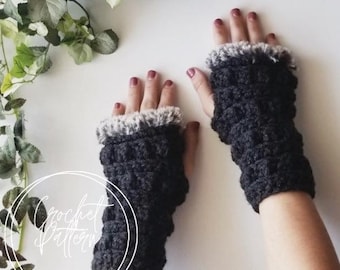 Evie Fingerless Glove Pattern | Cute Crochet Pattern | Designed By Kaylee Knots | Warm Winter Accessory | Modern Style Mittens With Faux Fur