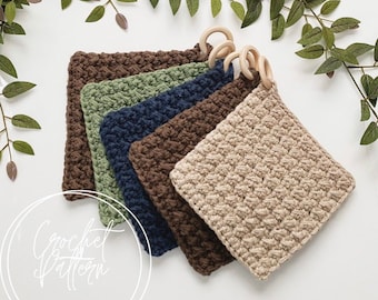 Even Moss Stitch Pot Holder Crochet Pattern | 2 Sizes | Made By Kaylee Knots | Easy Kitchen Hot Pad Crochet Pattern | Beginner Friendly