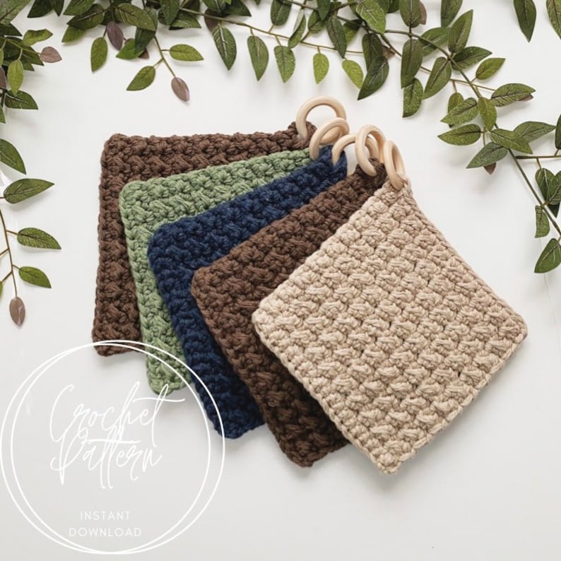 Even Moss Stitch Pot Holder Crochet Pattern 2 Sizes Made By Kaylee Knots Easy Kitchen Hot Pad Crochet Pattern Beginner Friendly image 1